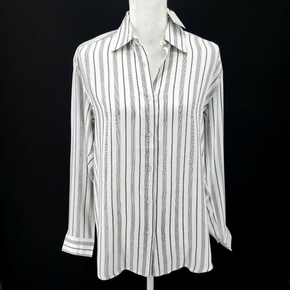 SPARKZ COPENHAGEN Striped Gray White Long Sleeve Blouse Shirt XS S M L